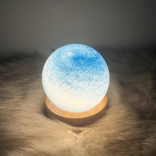 3D Planet Night Light — Hand-Painted Glass Galaxy Lamp with Wooden Base, 6 Designs